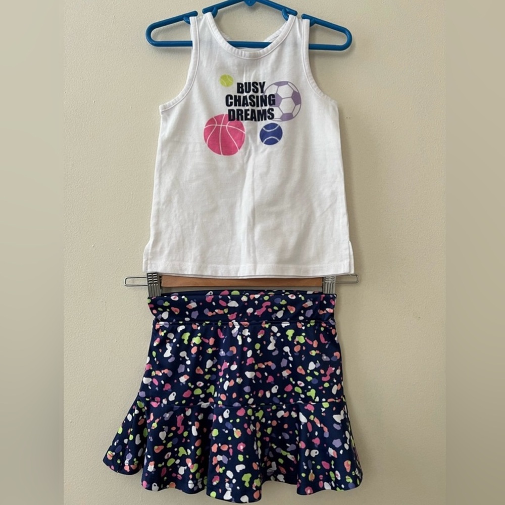 Okie Dokie Toddlers Set White Tank Top and Navy Skirt